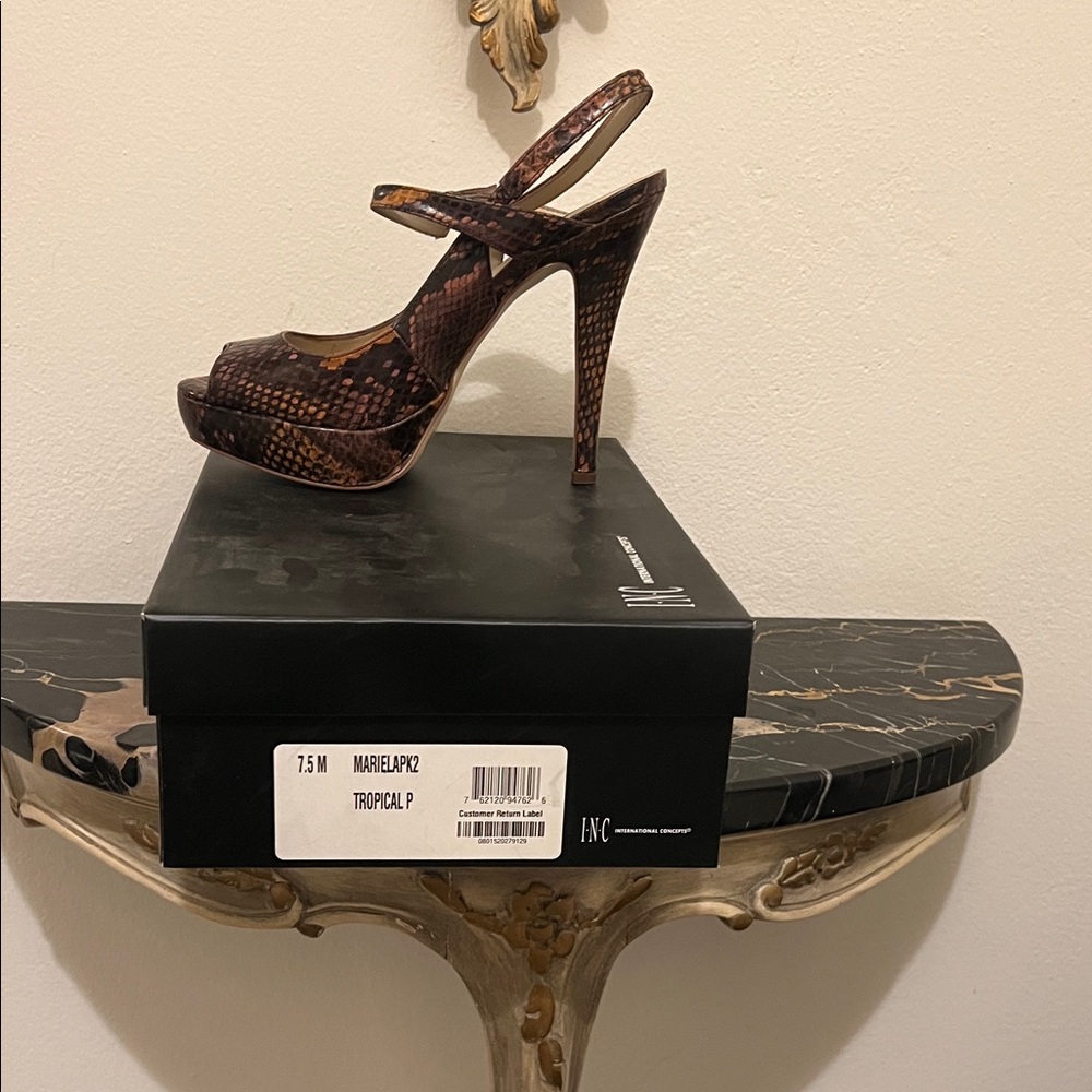 INC International Concepts Women's Brown Multi-Color Platform Heels